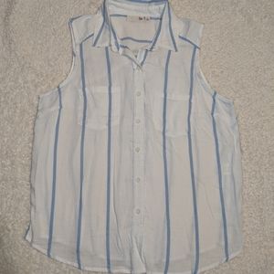 SO - White & light blue striped flowy button down linen tank - medium - NWOT